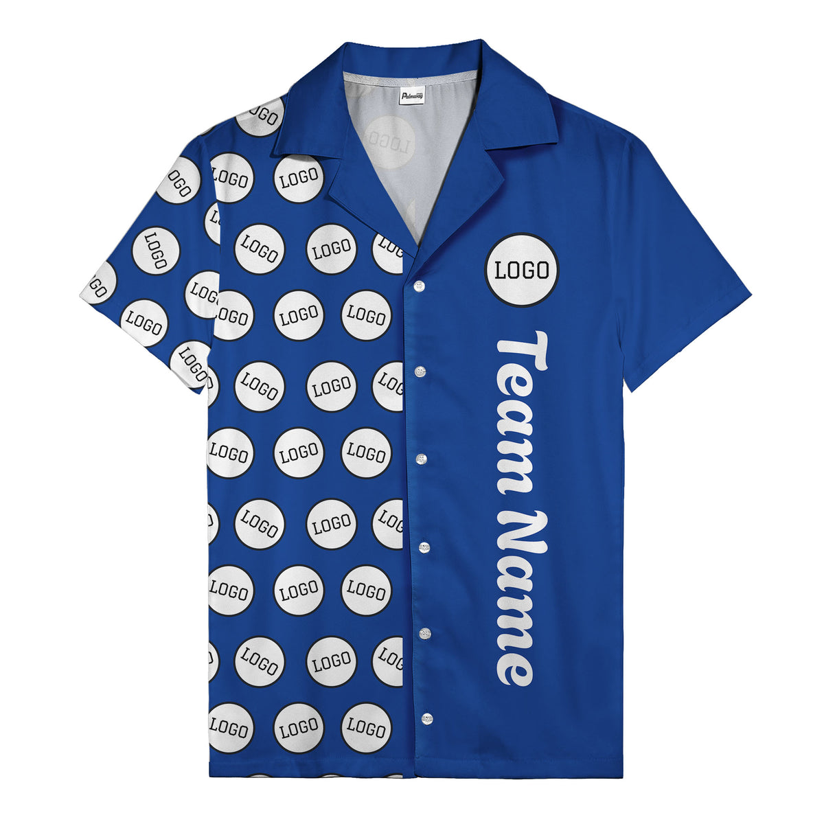 circle logo columns & team name text graphic black white hawaiian shirt