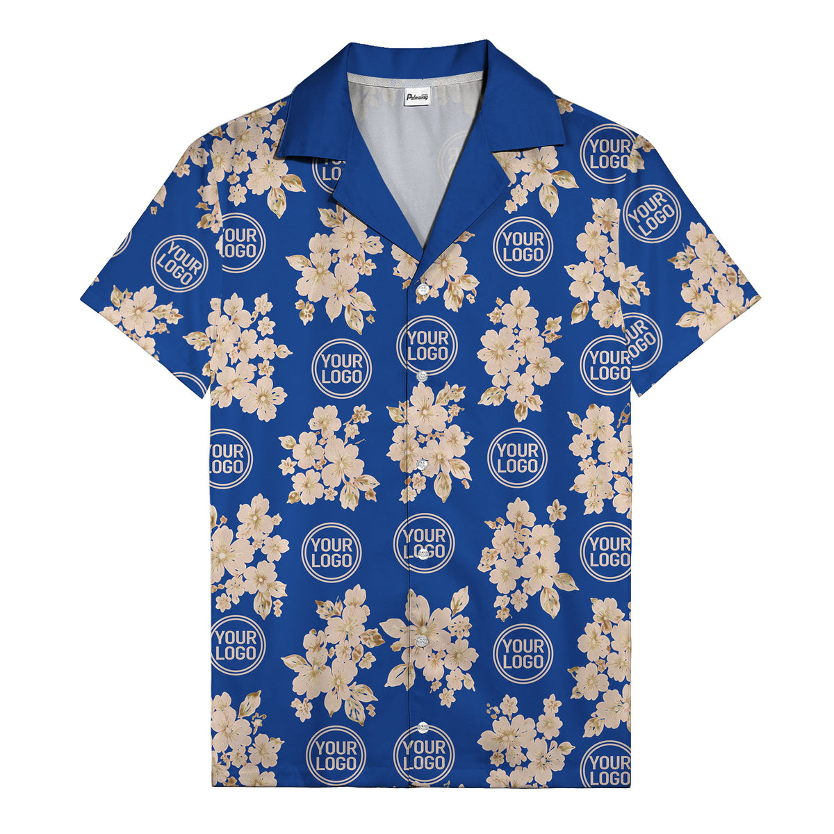 cream floral bouquets & gold circular logos watercolor hawaiian shirt
