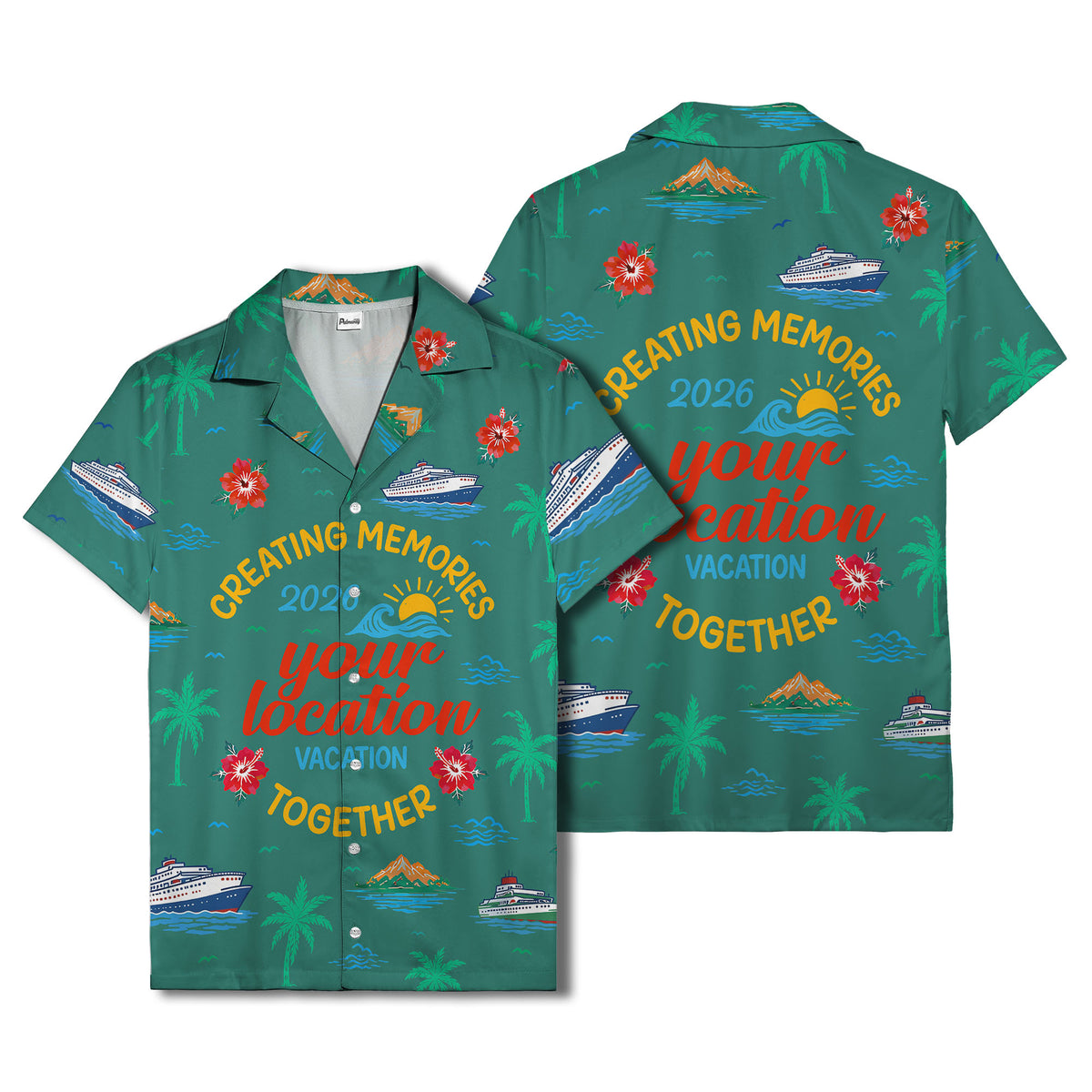 cruise ship & palm fronds watercolor vacation memories hawaiian shirt