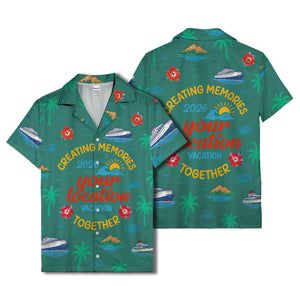cruise ship & palm fronds watercolor vacation memories hawaiian shirt