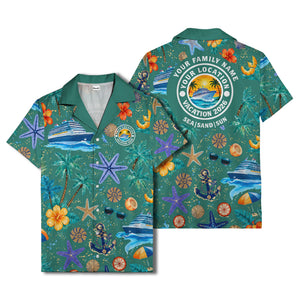 cruise ship palm trees starfish watercolor hawaiian shirt