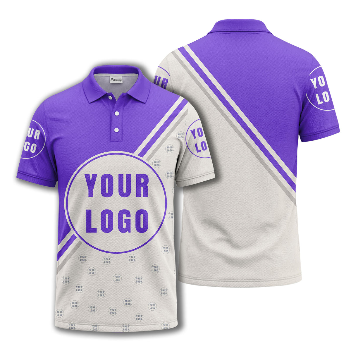custom logo circles & diagonal stripes all over print polo shirt