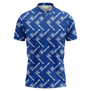 custom logo & company name repeat pattern black polo shirt for men
