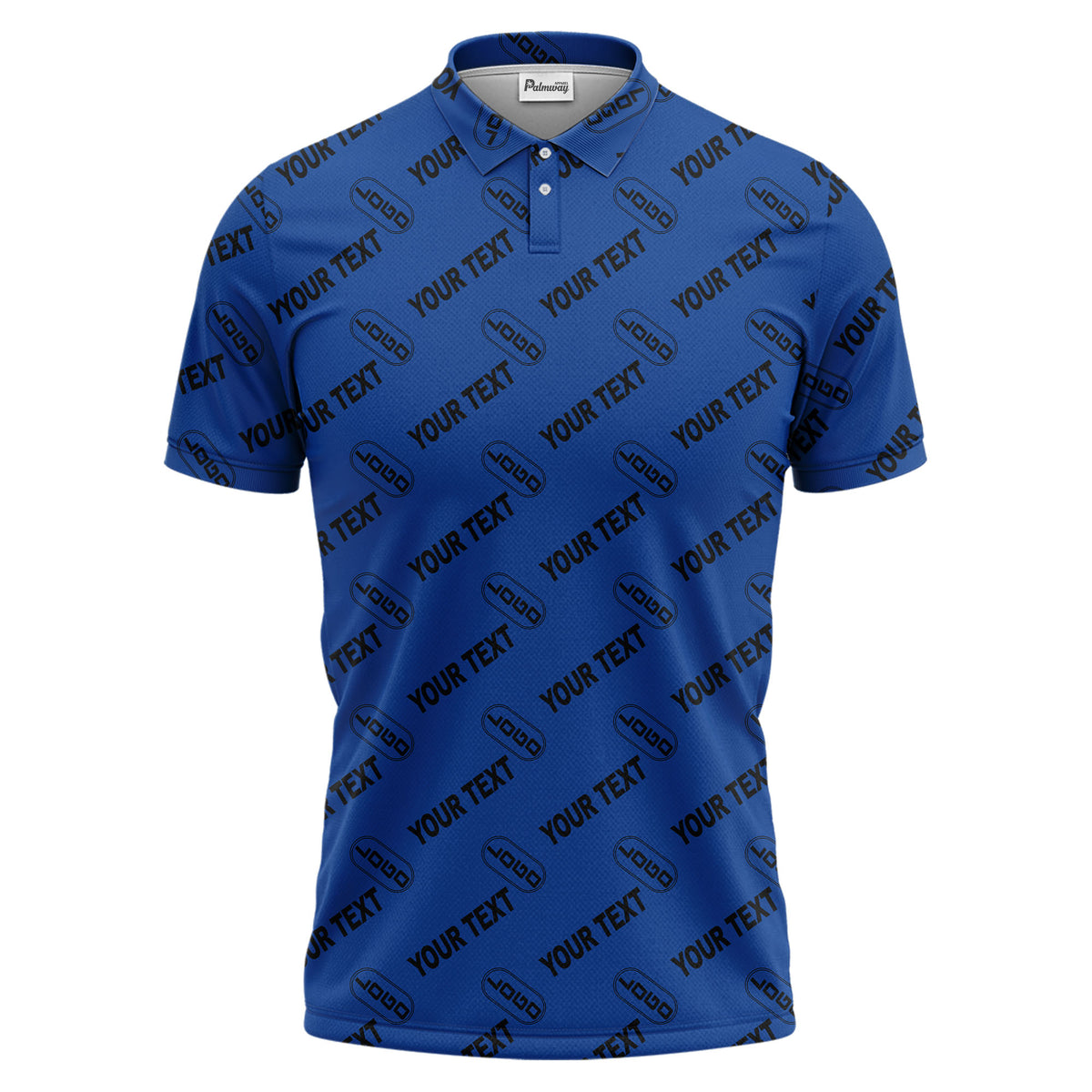 custom logo & monogram text repeat pattern black polo shirt for men