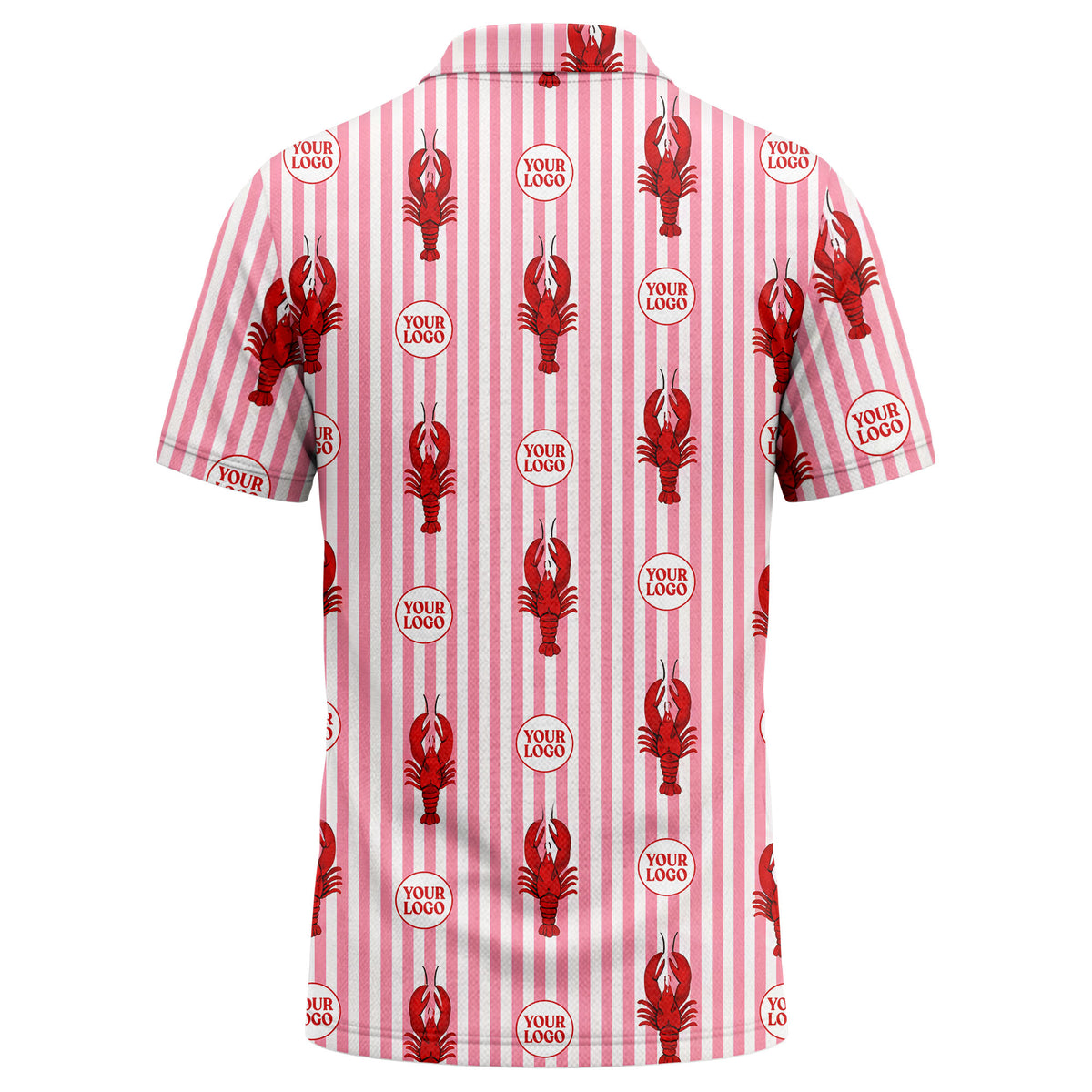 Custom Name & Logo Pink Lobster Stripe Polo Shirt – Seafood Restaurant & Team Uniform