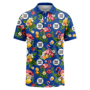 flamingo & lemon watercolor print polo shirt for men