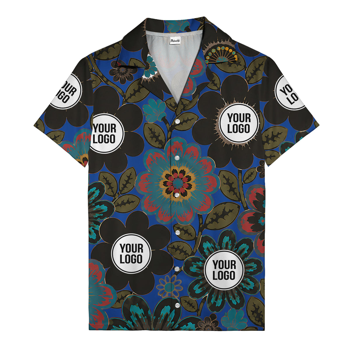 floral mandala & custom logo circle hawaiian shirt for men