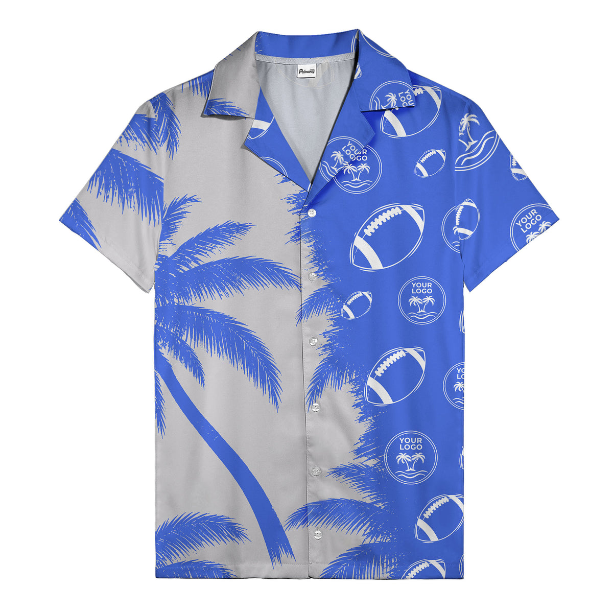 footballs & palm tree silhouettes black white graphic hawaiian shirt