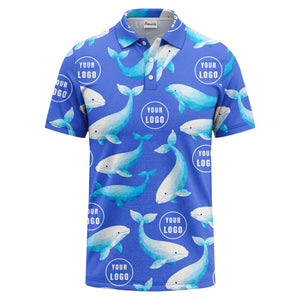 geometric beluga whale repeat & custom logo circles polo shirt