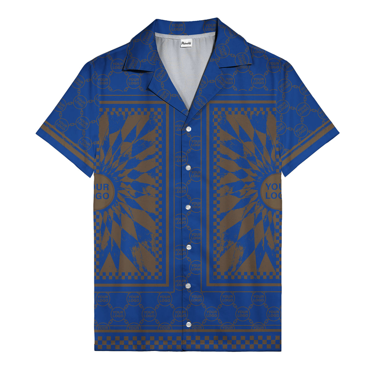 geometric palm leaves checkerboard border hawaiian shirt for men