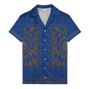 geometric palm leaves checkerboard border hawaiian shirt for men