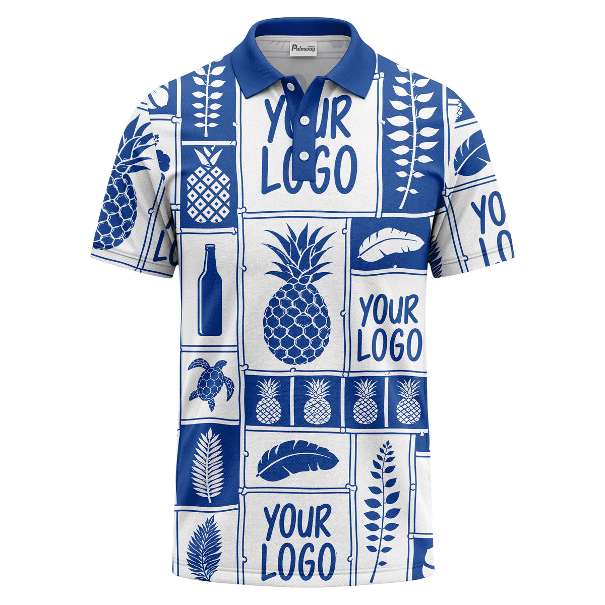 graphic pineapple & palm leaf repeat polo shirt for men