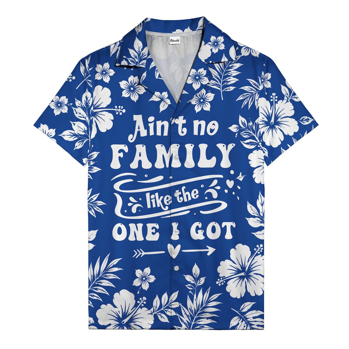 graphic white hibiscus & leaf family tribute hawaiian shirt