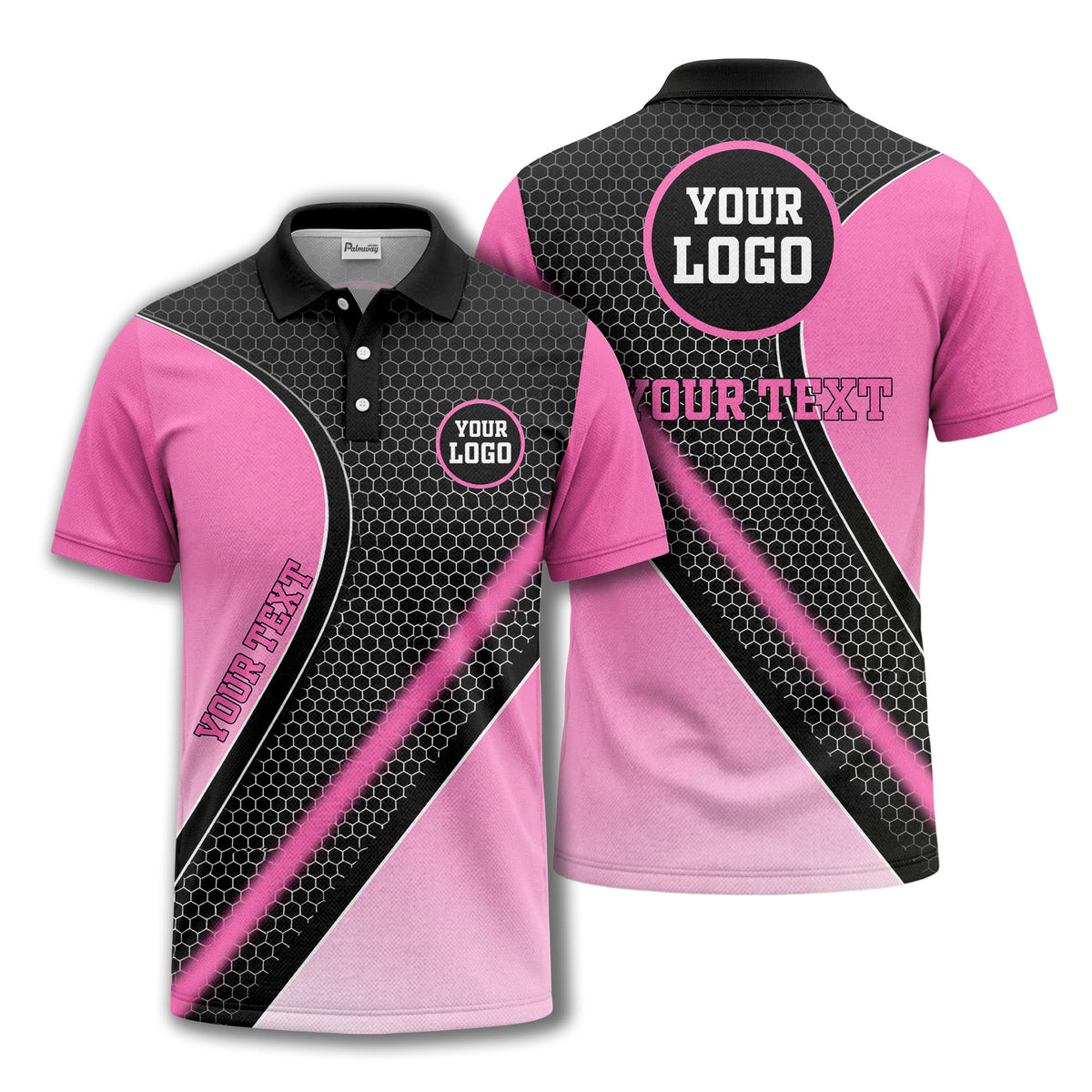 hexagonal gradient geometric print with customizable logo polo shirt