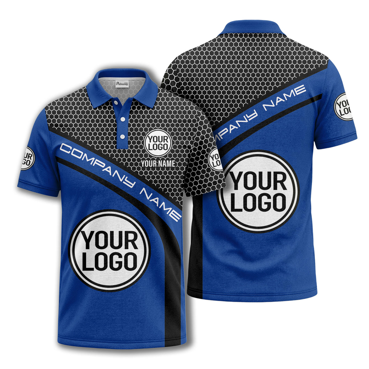 hexagonal grid monogram logo corporate polo shirt for men