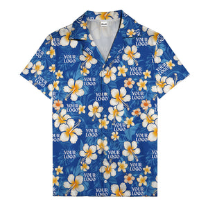 hibiscus & plumeria photoreal hawaiian shirt with customizable logo