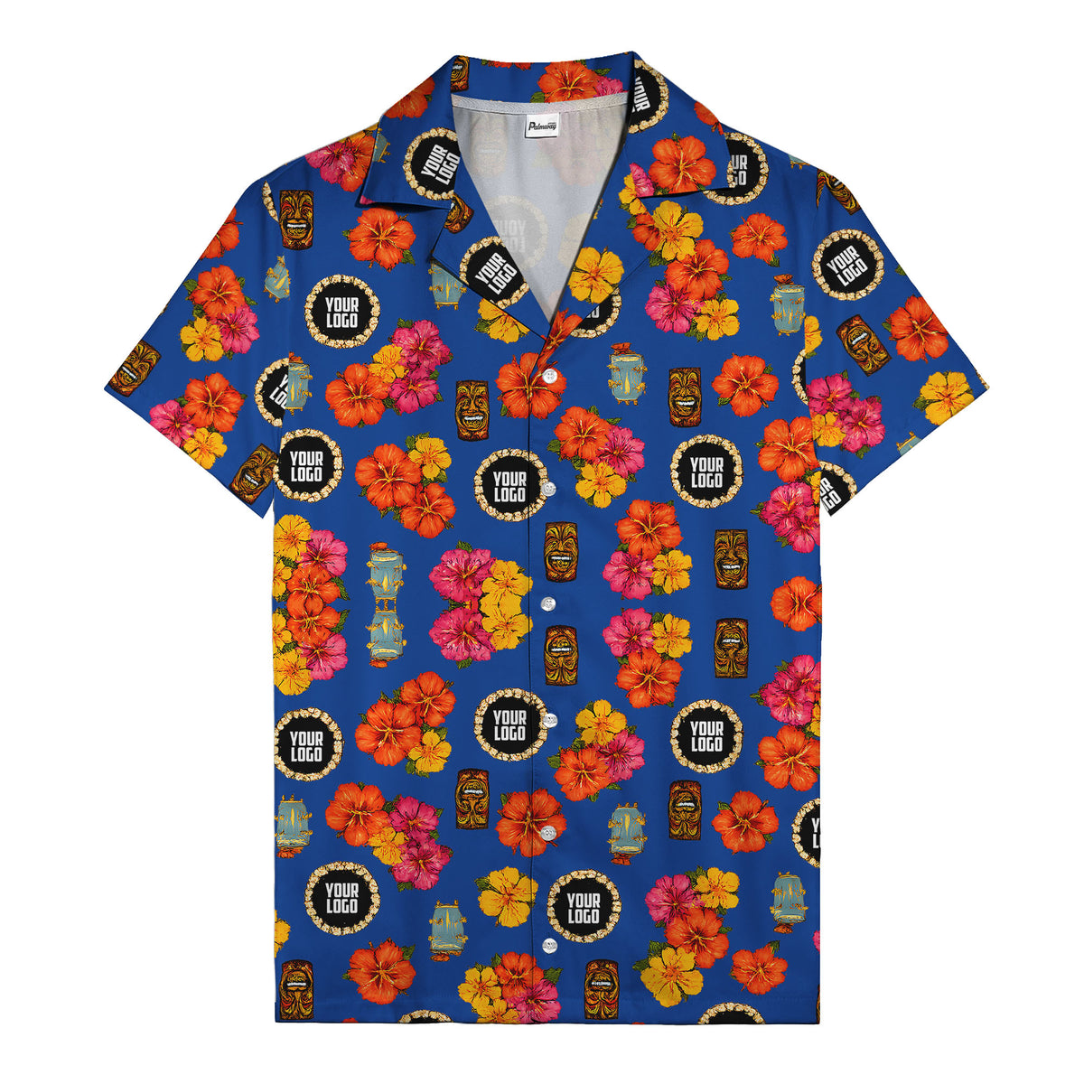 hibiscus & tiki masks all-over print hawaiian shirt for beach getaway