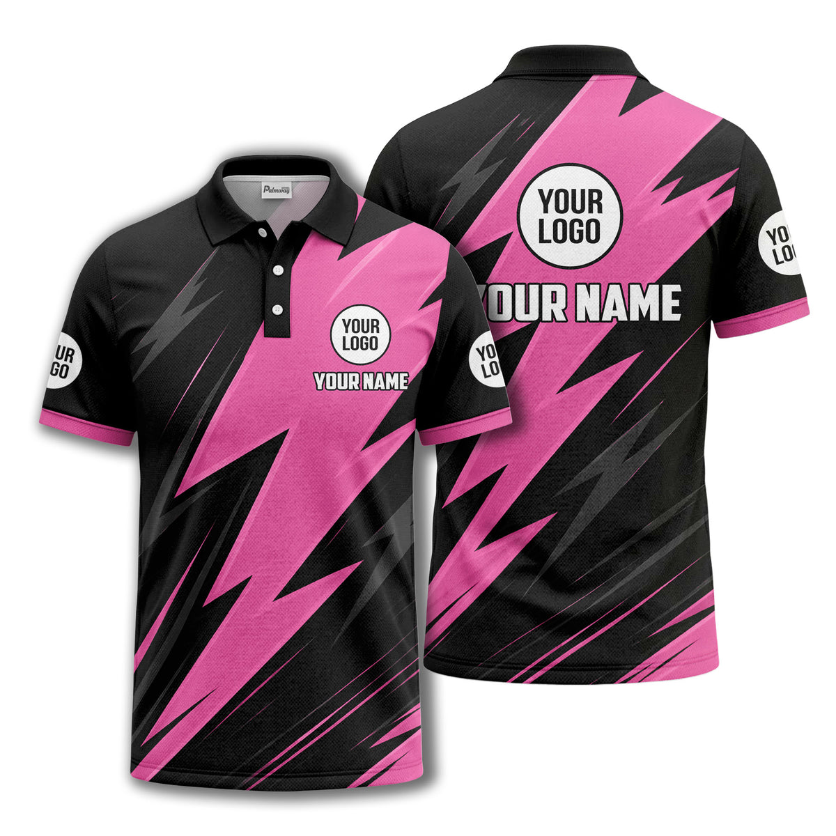 lightning bolt pattern with custom logo and name polo shirt for men