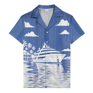 luxury yacht & palm trees tropical beach scene hawaiian shirt