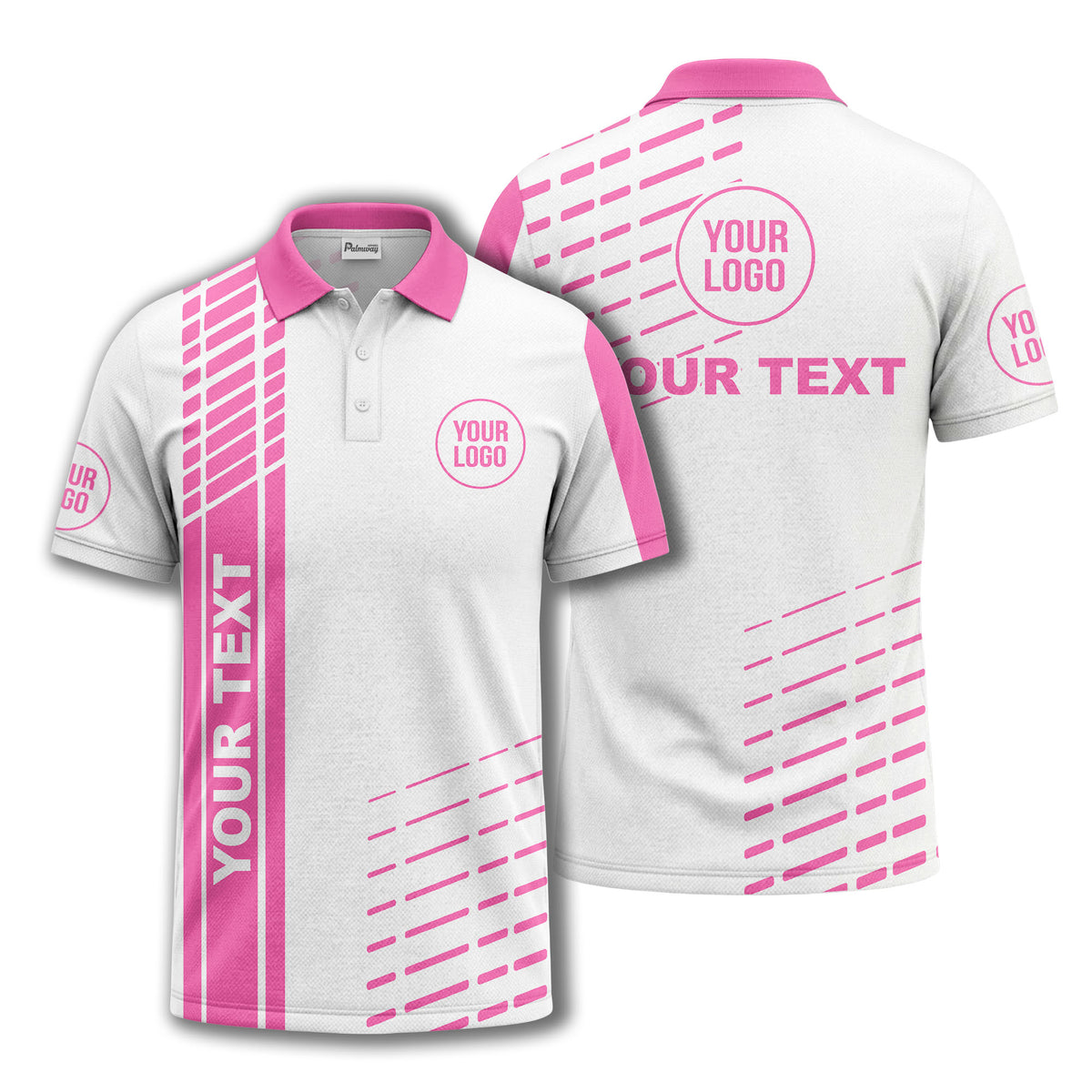 modern vertical stripe & dashed line graphic custom text logo polo shirt