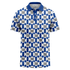 monochrome hexagon repeat custom logo geometric polo shirt for men