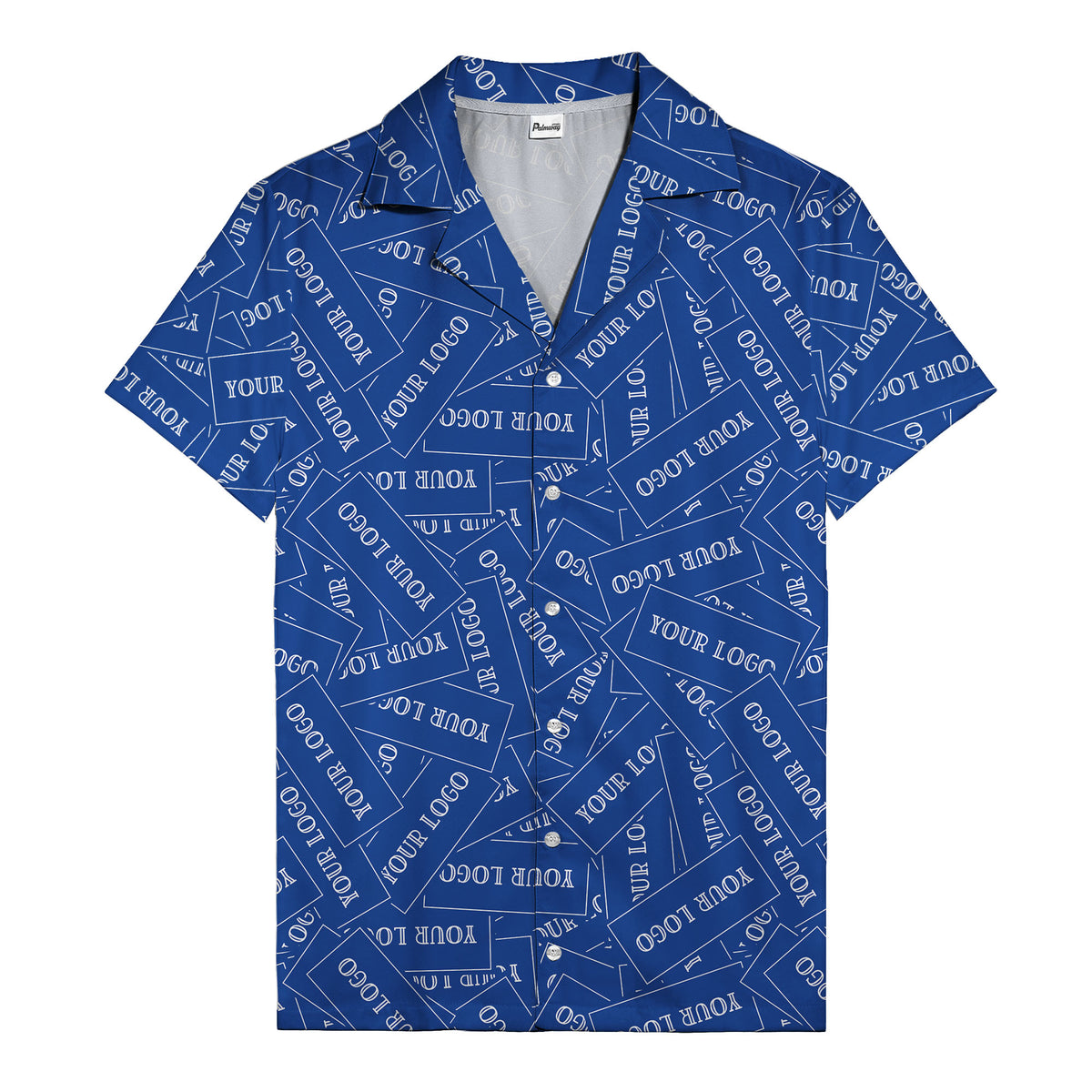 monochrome your logo repeat text graphic hawaiian shirt for men