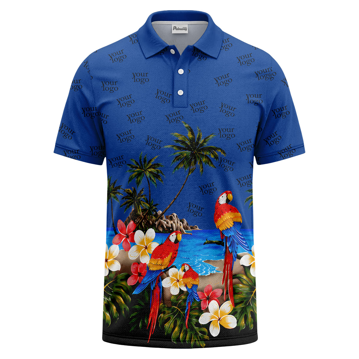 parrot palm plumeria beach watercolor polo shirt