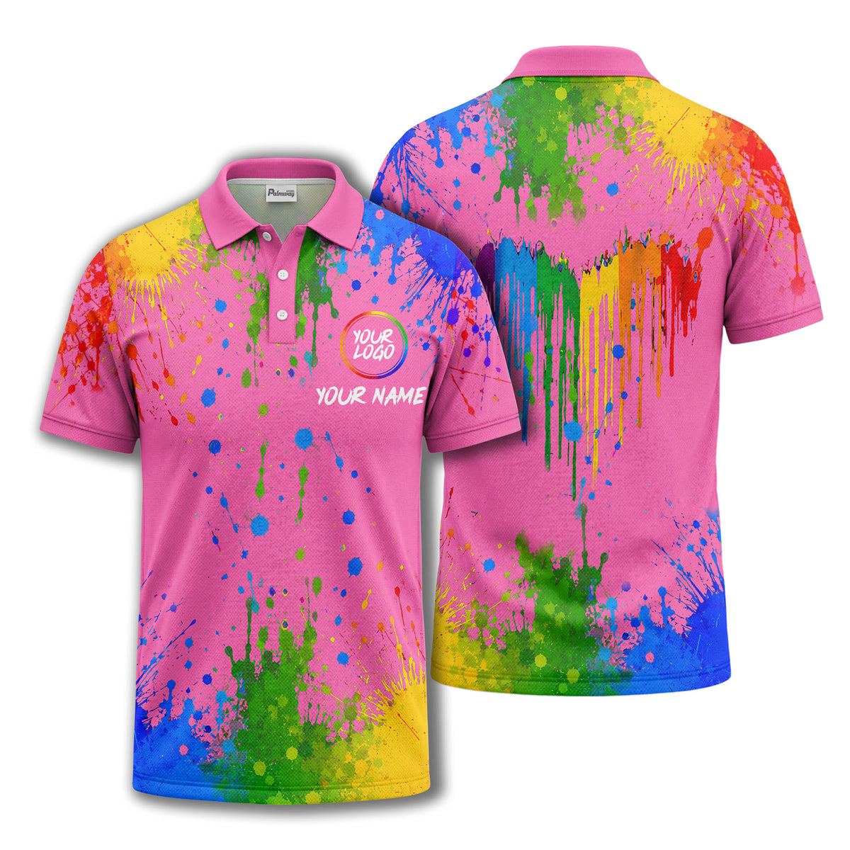 rainbow paint splatter custom logo personalized polo shirt