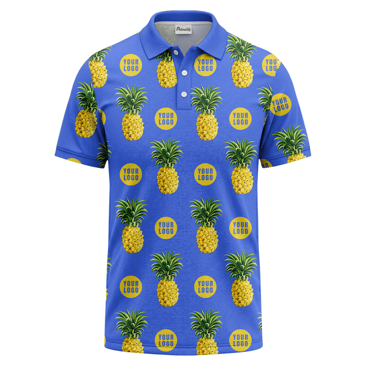 realistic pineapple repeat & custom logo black polo shirt