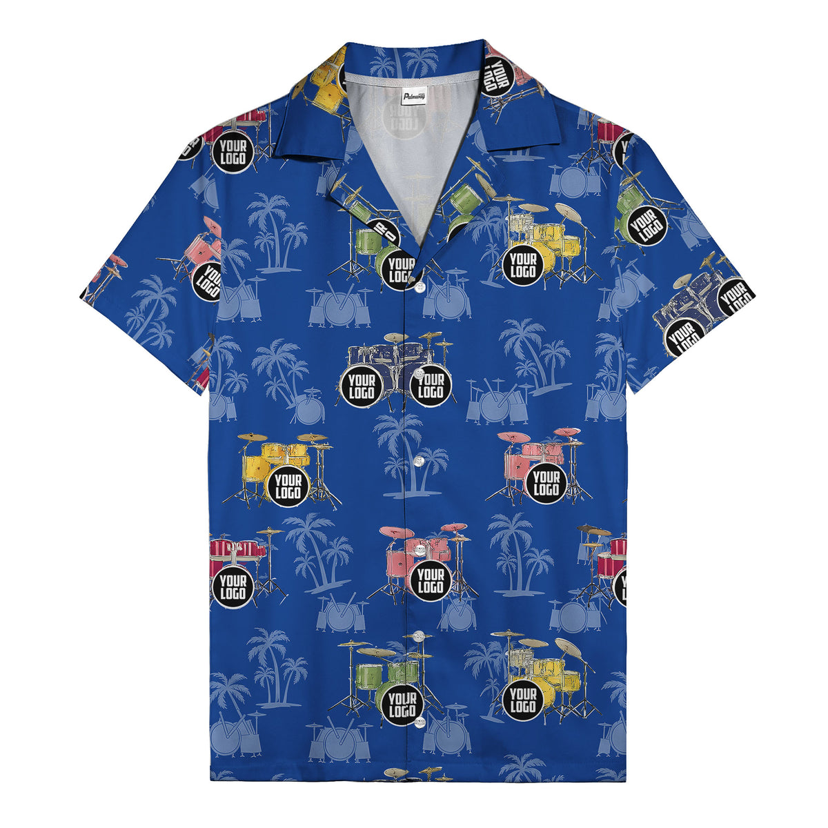 rockin' drum kits & palm trees repeat hawaiian shirt for musicians