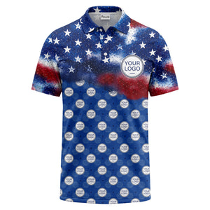 stars & stripes american flag custom logo all over print polo shirt