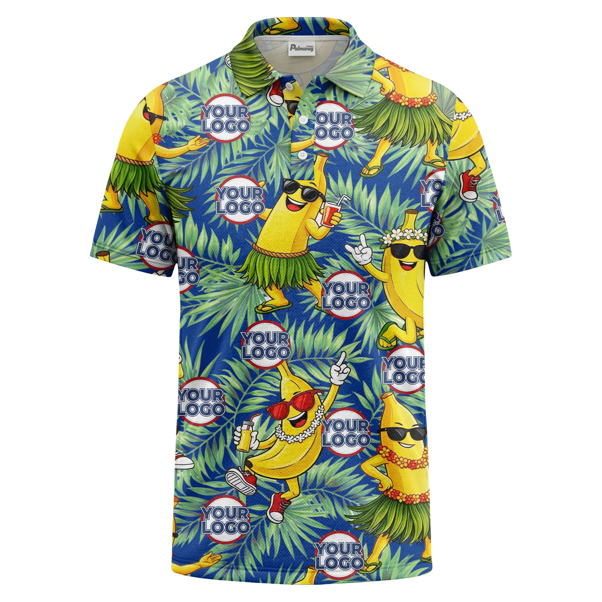 sunglass bananas luau palm leaves polo shirt for men