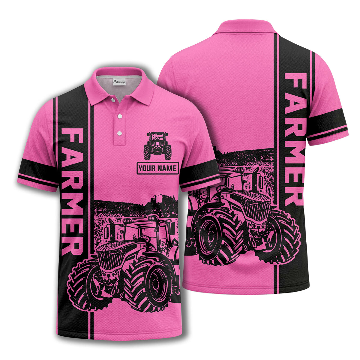 tractor farm scene graphic illustration polo shirt for men