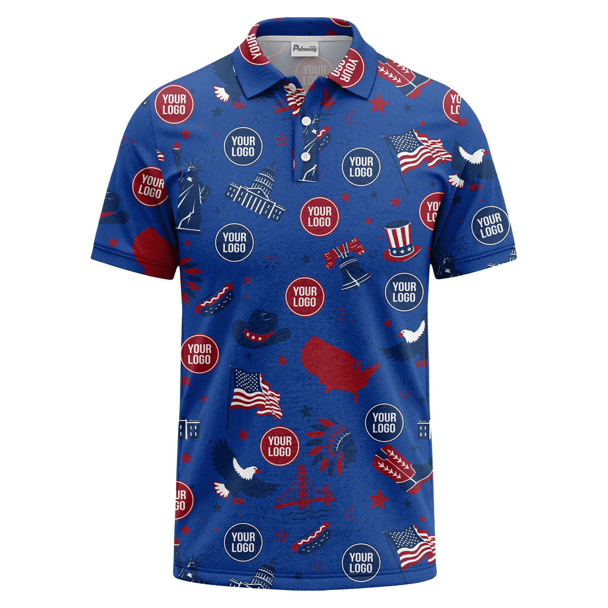vintage cartoon bald eagles & statue of liberty icons patriotic polo shirt