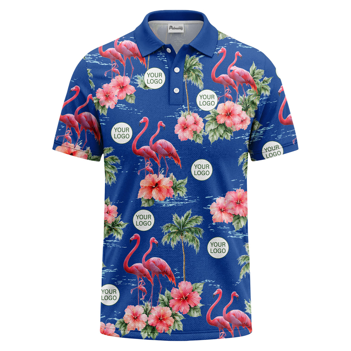 watercolor flamingos & hibiscus palm trees polo shirt for men