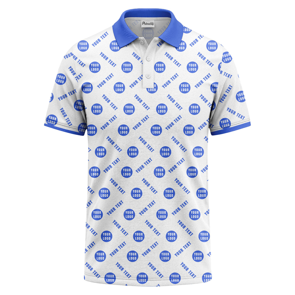 your name & logo repeat pattern all over print custom polo shirt