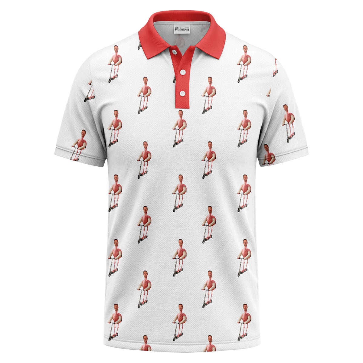Watercolor Blue Floral Repeat Custom Flamingo Man Golf Polo Shirt