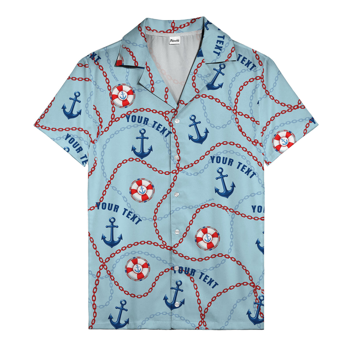 anchors lifebuoys chain link pattern nautical hawaiian shirt