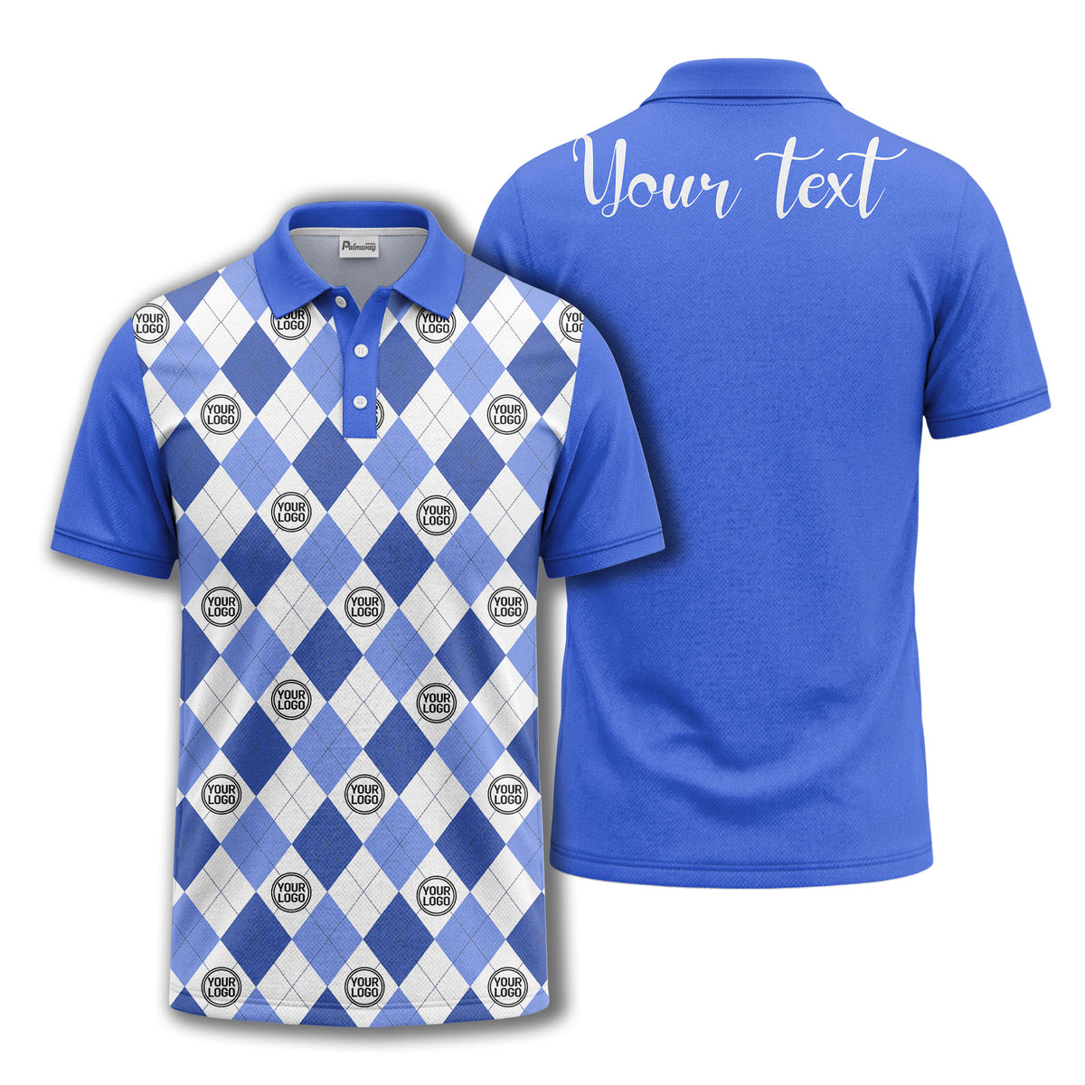 black white argyle diamond repeat pattern polo shirt with custom logo