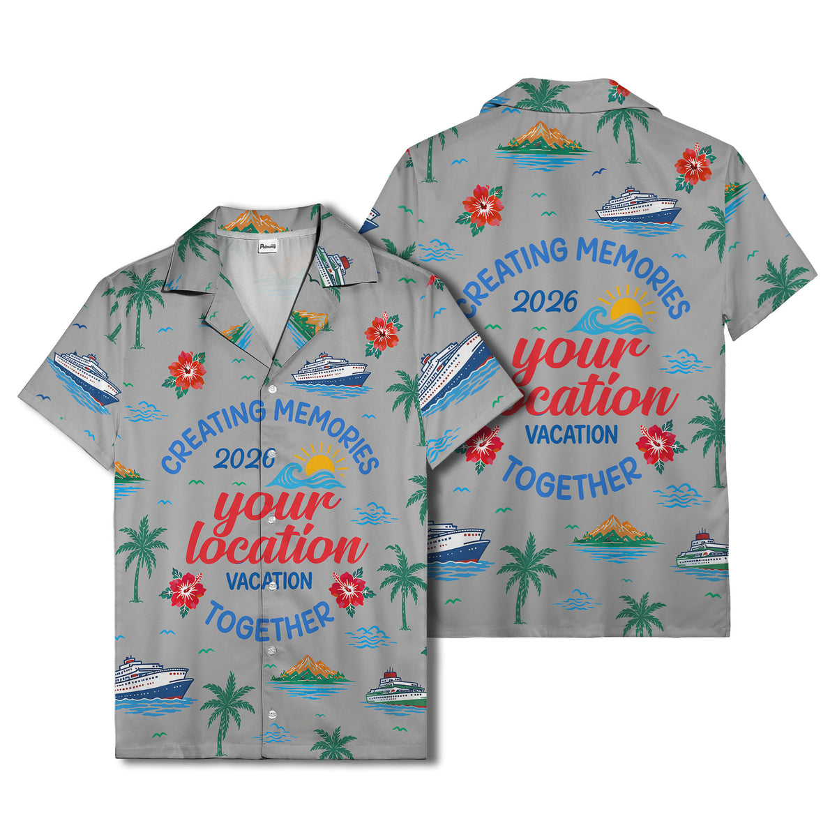 cruise ship & palm fronds watercolor vacation memories hawaiian shirt