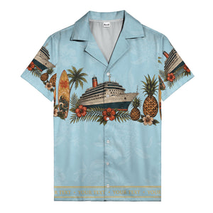 cruise ship surfboard pineapple palm hibiscus hawaiian shirt