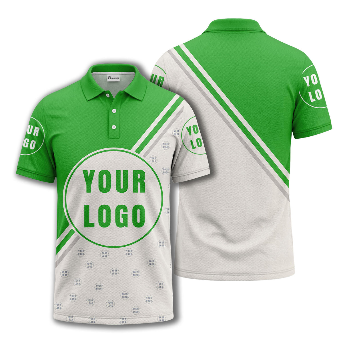 custom logo circles & diagonal stripes all over print polo shirt