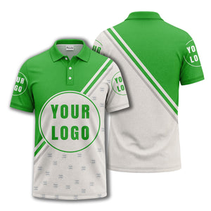 custom logo circles & diagonal stripes all over print polo shirt