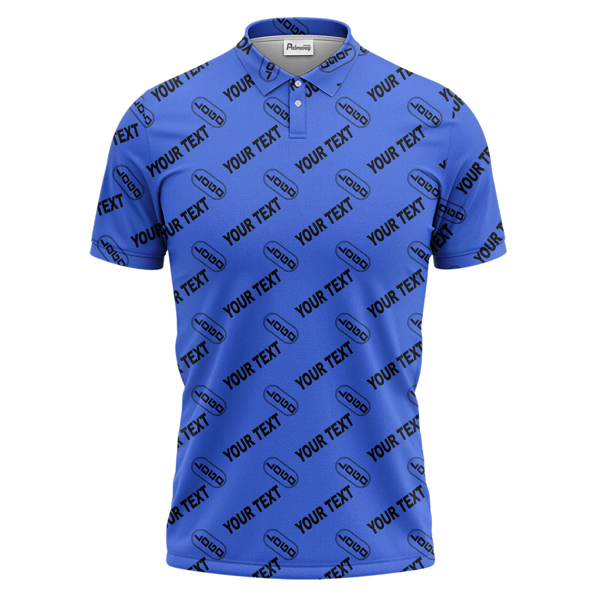custom logo & monogram text repeat pattern black polo shirt for men