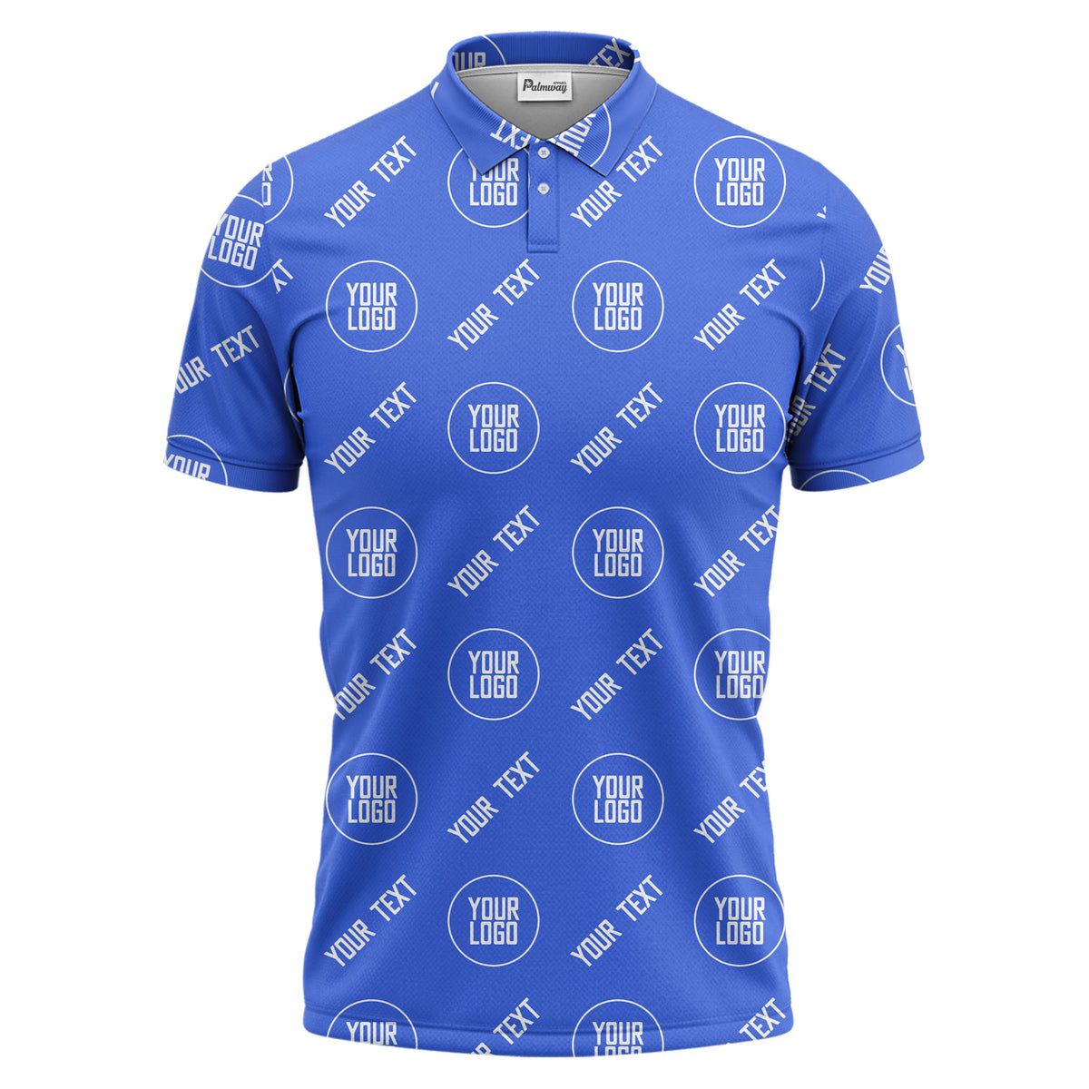 custom logo & text repeat pattern black personalized polo shirt for men