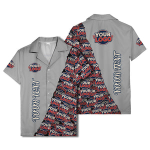 custom logo & vertical text repeat pattern hawaiian shirt