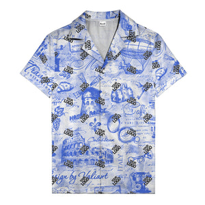eiffel tower colosseum coffee sketch vintage travel hawaiian shirt
