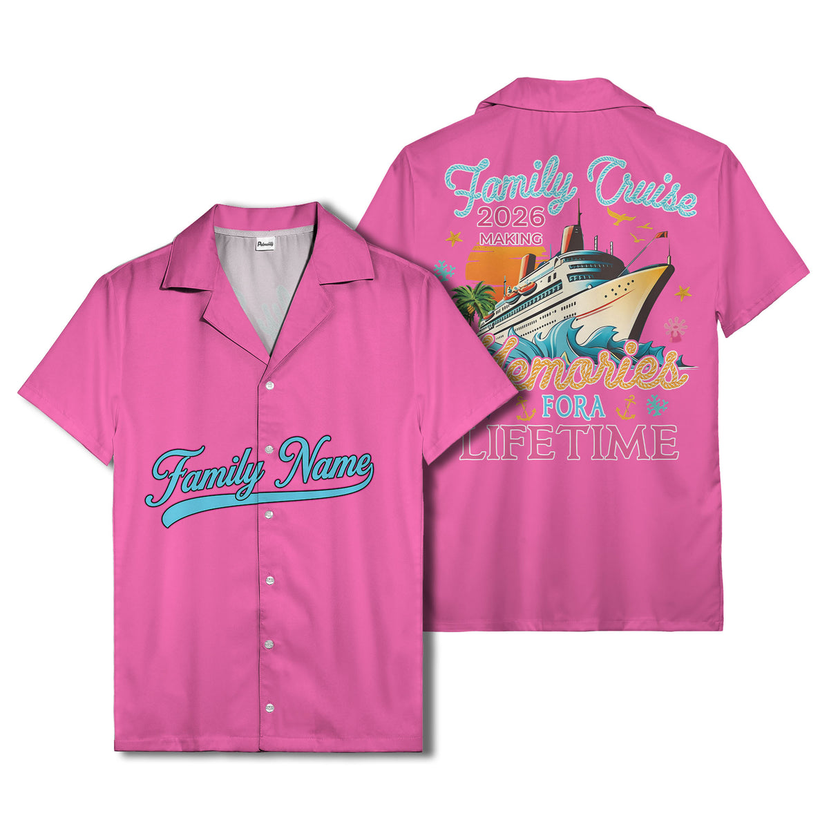 family name script & logo circle personalized hawaiian shirt