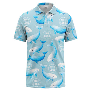 geometric beluga whale repeat & custom logo circles polo shirt