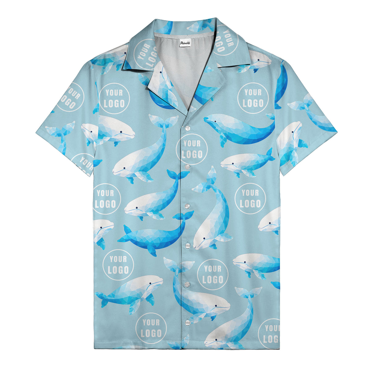 geometric beluga whales & custom logo circles hawaiian shirt for oceanic adventures